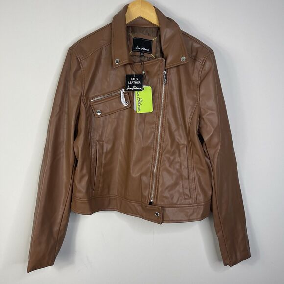 Sam Edelman Women's XL Brown Vegan Leather Moto Jacket Biker Motorcycle - Picture 1 of 13